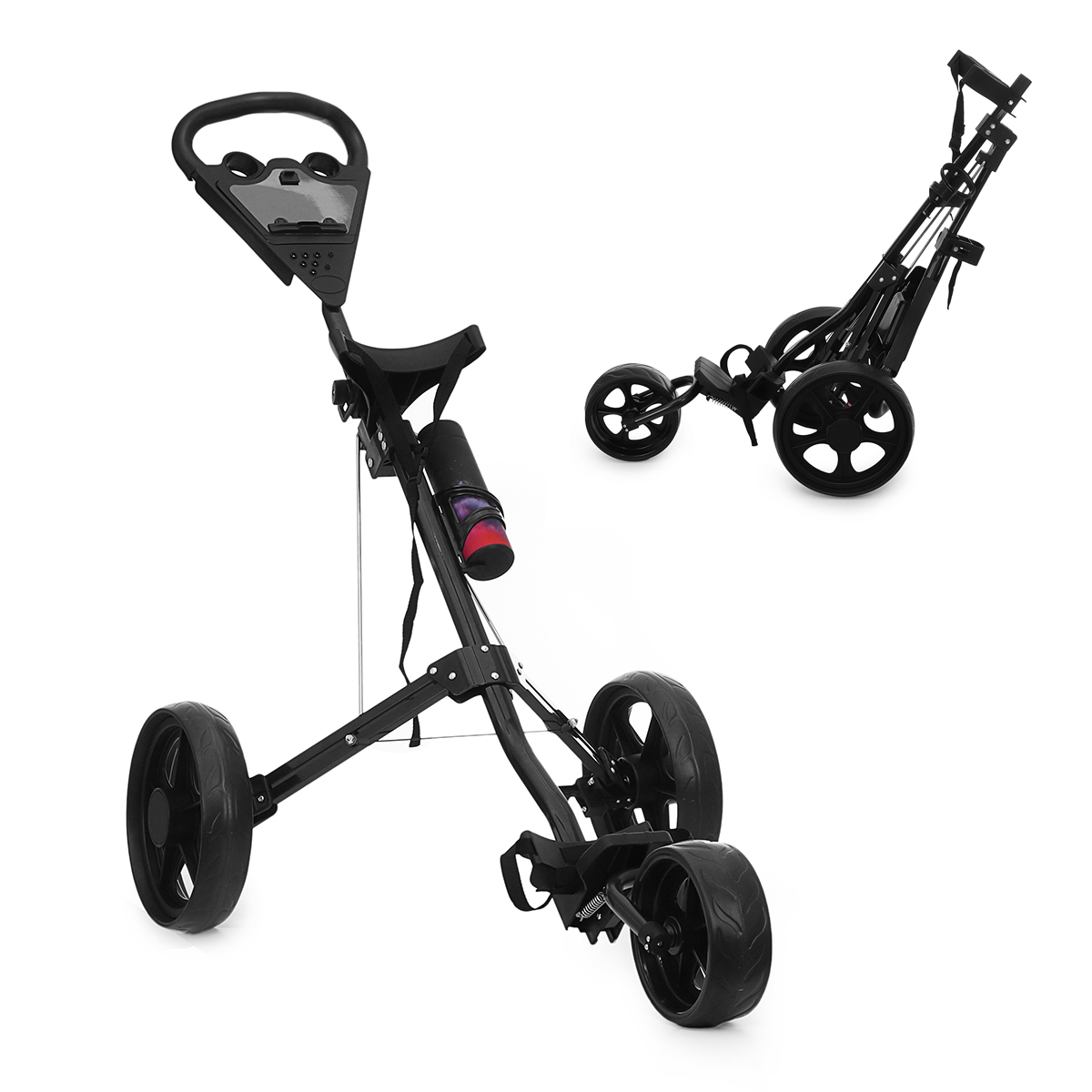 3-Wheel-Folding-Golf-Cart-Pull-Push-Trolley-with-Scorecard-Cup-Holder-Foot-Brake-Outdoor-Sport-1839339-2