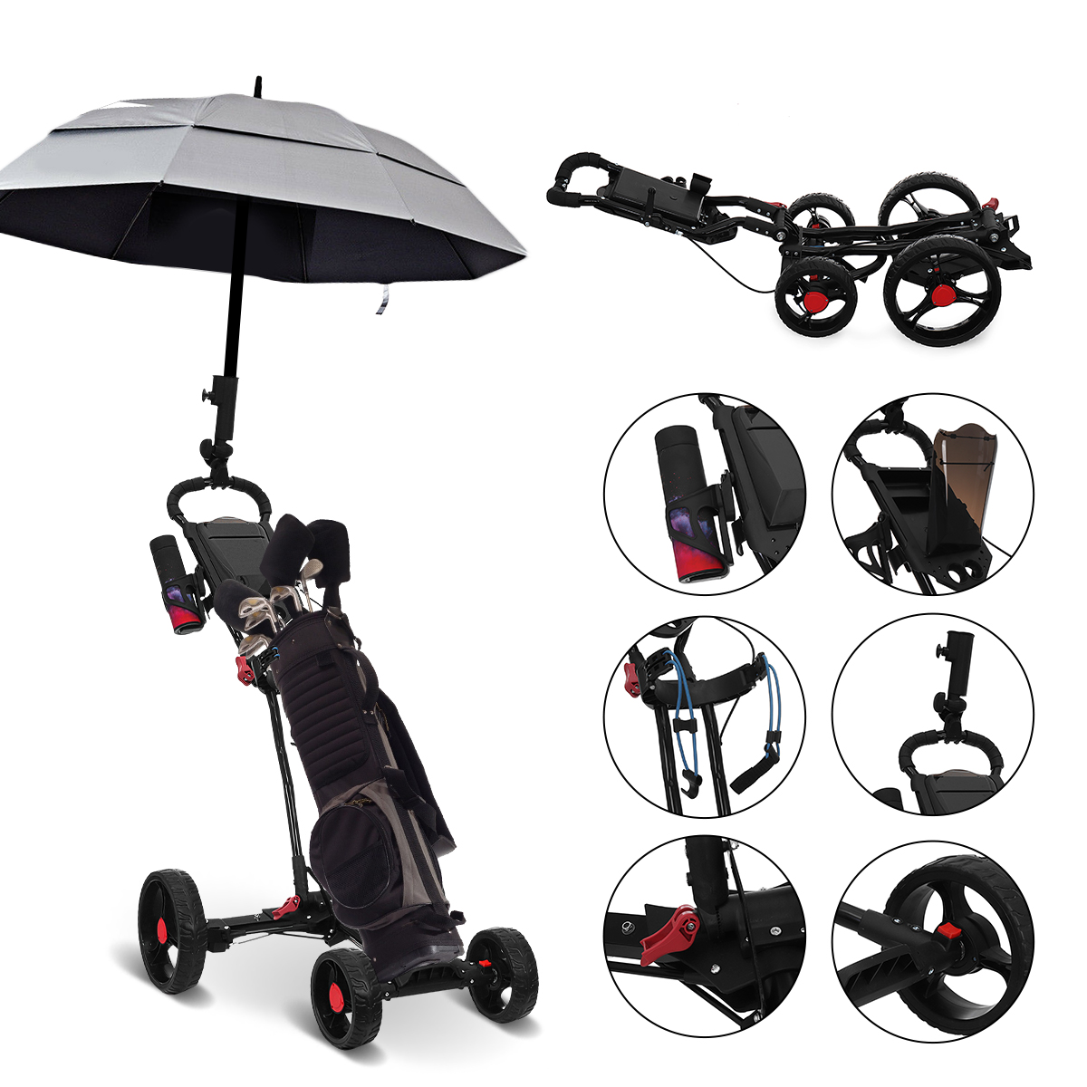 4-Wheel-Folding-Golf-Pull-Push-Cart-Golf-Trolley-Golf-Bag-with-Umbrella-Cup-Holder-Outdoor-Team-Spor-1809198-3