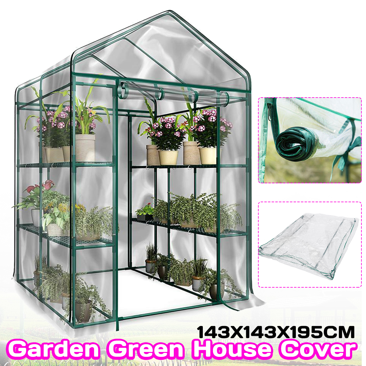 3-Tier-Portable-Greenhouse-6-Shelves-PVC-Cover-Garden-Cover-Plants-Flower-House-143X143X195cm-1551354-3