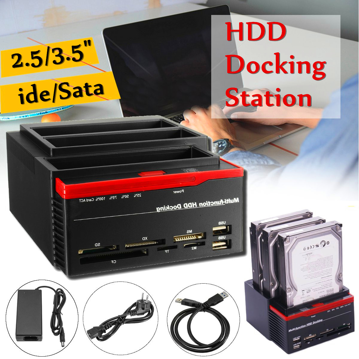 EU-25quot35quot-USB-30-To-SATA-IDE-HDD-SSD-Hard-Drive-Docking-Station-Offline-Clone-Card-Reader-Hub-1248778-1