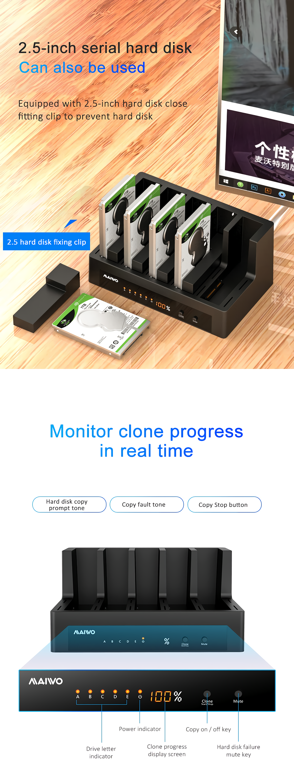 MAIWO-5-Bay-SATA-Hard-Drive-Docking-Station-25quot35quot-SSD-HDD-External-Duplicator-LED-Screen-Hard-1924156-3