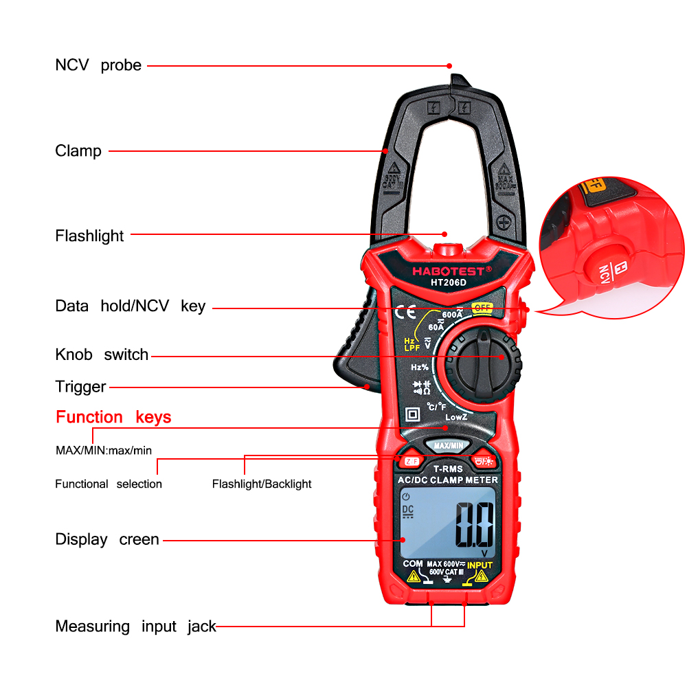 HT206AHT206BHT206D-ACDC-Digital-Clamp-Meter-for-Measuring-ACDC-Voltage--ACDC-Current-NCV-Clamp-Multi-1616483-5