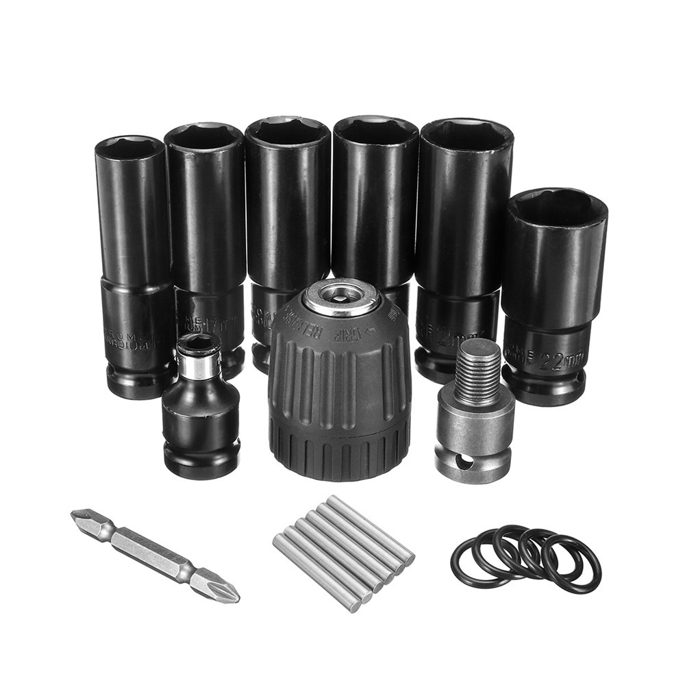 10pcs-Air-Impact-Socket-Wrench-Set-12-Inch-Square-Drive-Metric-Drill-Chuck-Adapter-1441860-1