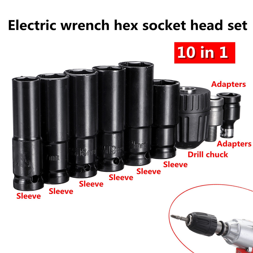 10pcs-Air-Impact-Socket-Wrench-Set-12-Inch-Square-Drive-Metric-Drill-Chuck-Adapter-1441860-9