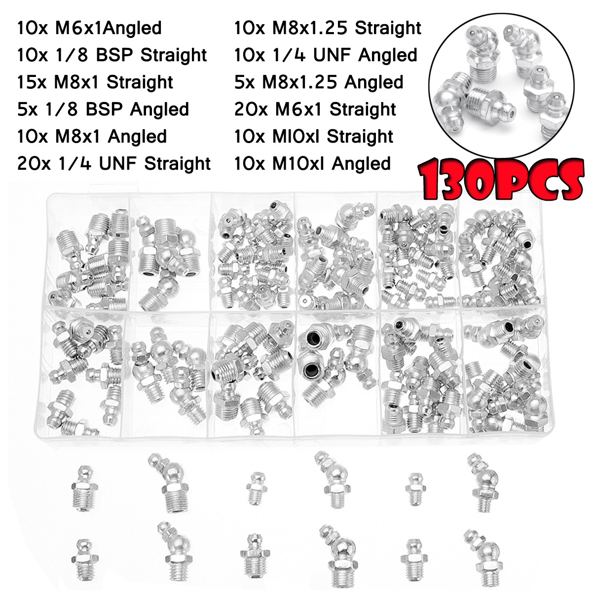 130pcs-Metric-Imperial-Fitting-BSP-UNF-M6-M8-M10-Assorted-Hydraulic-Grease-Nipples-Pipes-Fittings-1436097-1