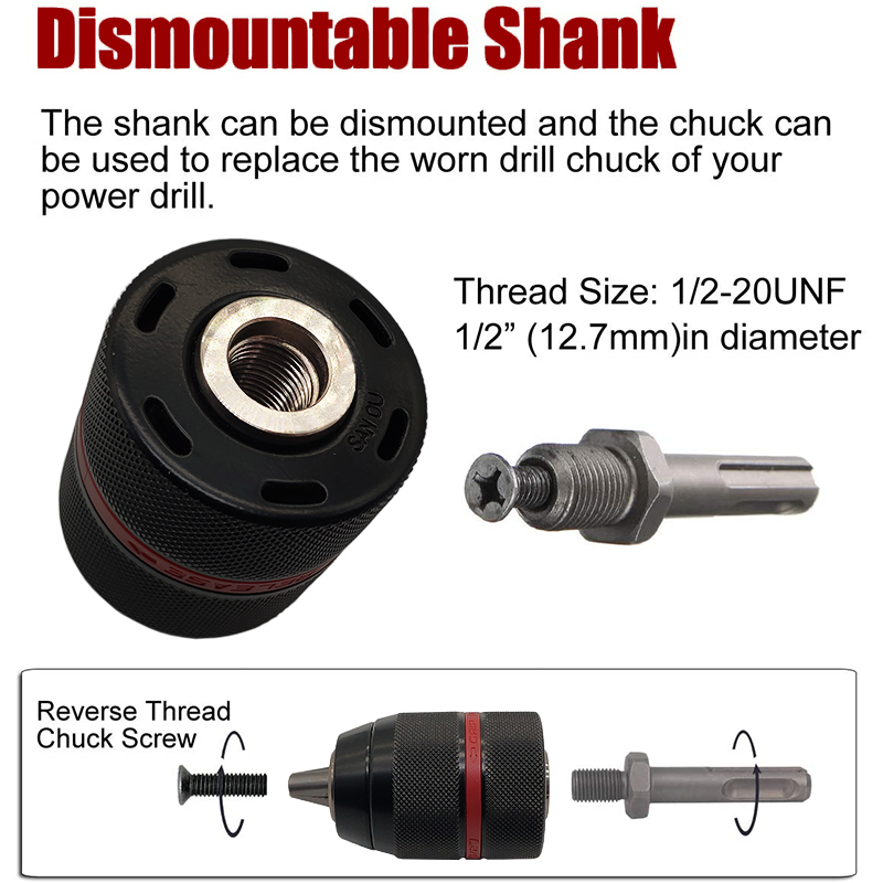 2-13mm-Keyless-Drill-Chuck-Hex-Shank-SDS-Socket-Square-Self-tightening-Chuck-Electric-Hammer-Electri-1919175-2