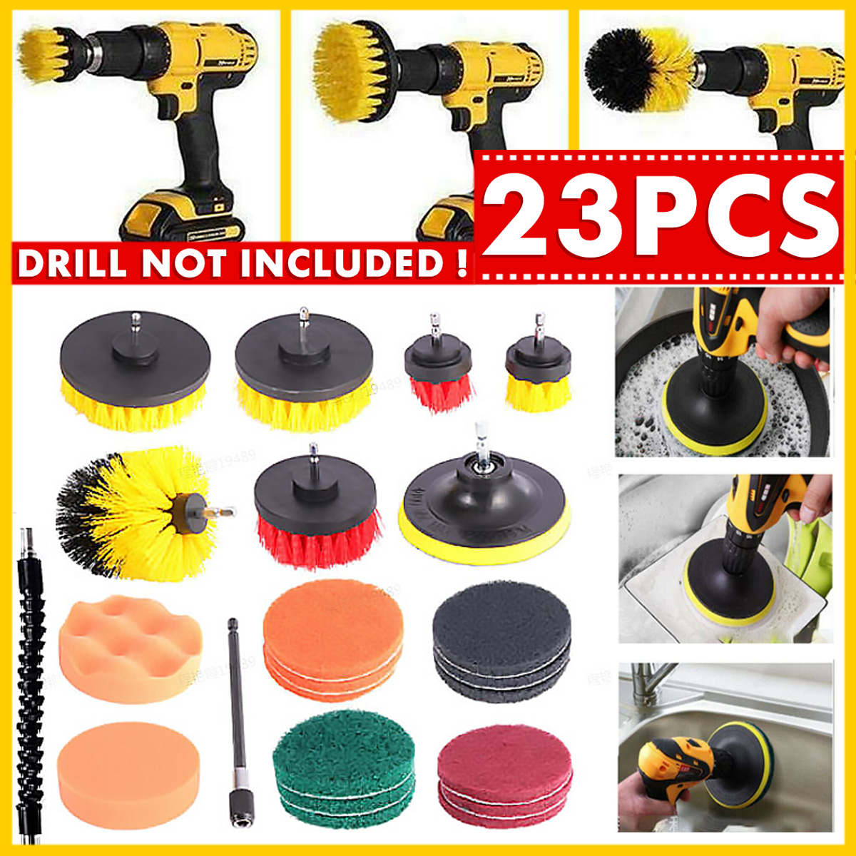 23pcs-Cleaning-Drill-Brush-Cleaner-Combo-Tool-Kit-Electric-Drill-Power-Scrubber-1746489-1