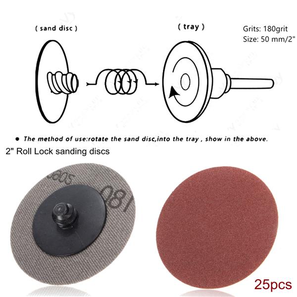 25pcs-2-Inch-180-Grit-Roll-Lock-Sanding-Discs-R-Type-Abrasive-Tool-1097469-1