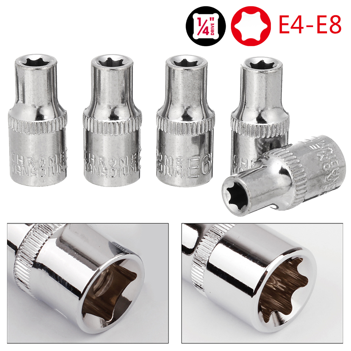 5PCS-Socket-Wrench-Kit-14-Inch-Drive-Auto-Repair-Sleeve-Set-E4-E8-E-type-Post-Socket-1558227-3