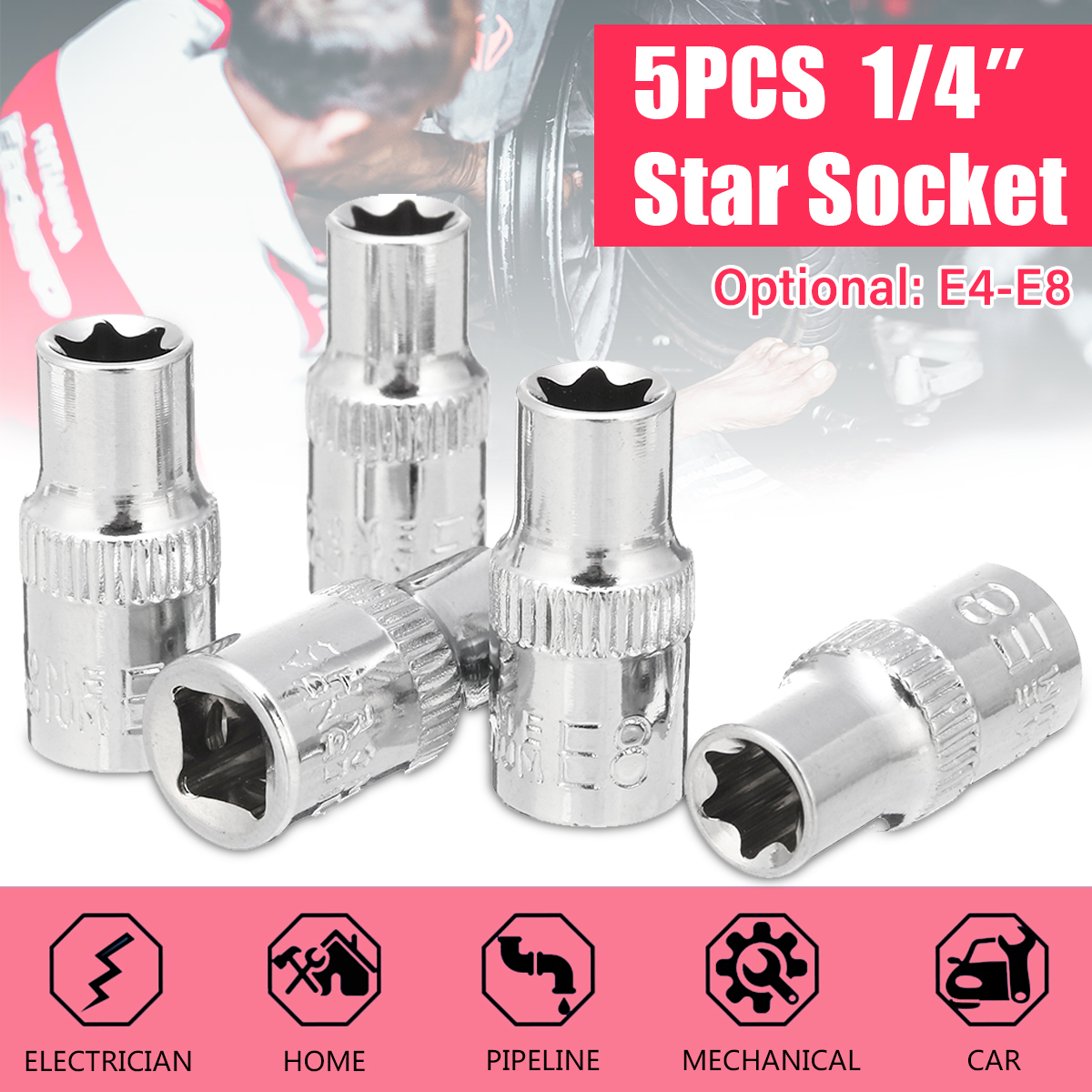 5PCS-Socket-Wrench-Kit-14-Inch-Drive-Auto-Repair-Sleeve-Set-E4-E8-E-type-Post-Socket-1558227-10