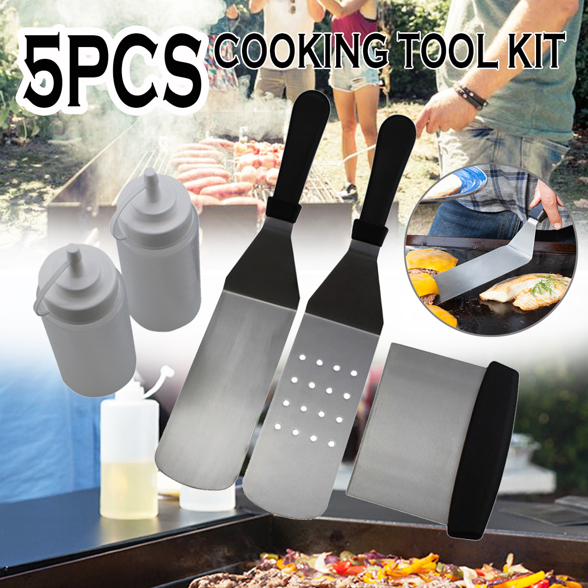 5Pcs-Stainless-Steel-Griddle-Cooking-Tools-Kit-for-Grill-Salad-Scraper-Chopper-Pizza-BBQ-Baking-Kitc-1623909-1