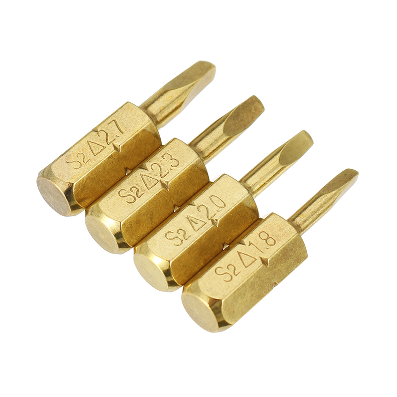 Broppe-4pcs-25mm-18-27mm-Triangle-Shaped-Screwdriver-Bits-14-Inch-Hex-Shank-Electroplating-Bronze-1212805-1