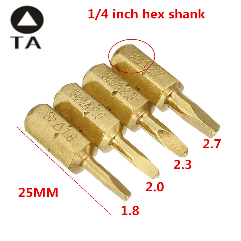Broppe-4pcs-25mm-18-27mm-Triangle-Shaped-Screwdriver-Bits-14-Inch-Hex-Shank-Electroplating-Bronze-1212805-2
