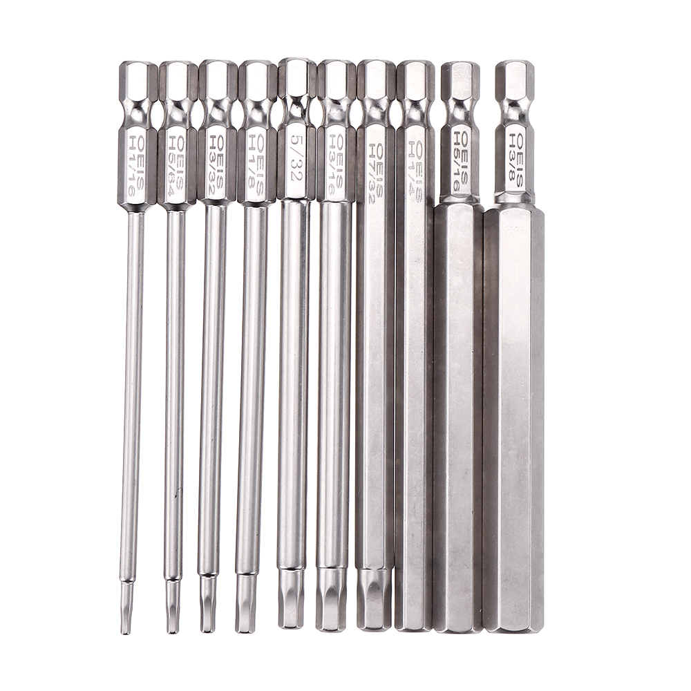 Drillpro-10Pcs-100mm-14-Inch-Shank-S2-Steel-SAE-Hex-Head-Allen-Wrench-Screwdriver-Bit-Drill-Bit-Set-1624379-1
