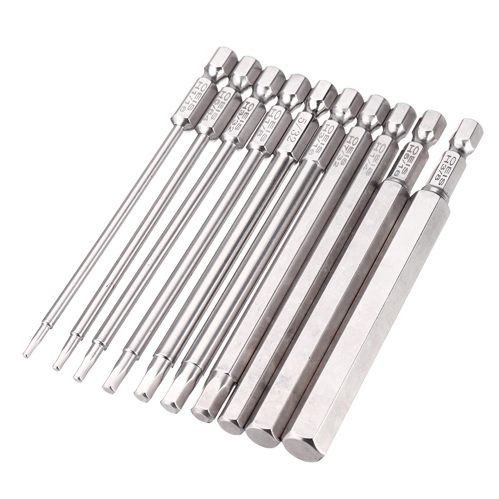 Drillpro-10Pcs-100mm-14-Inch-Shank-S2-Steel-SAE-Hex-Head-Allen-Wrench-Screwdriver-Bit-Drill-Bit-Set-1624379-2