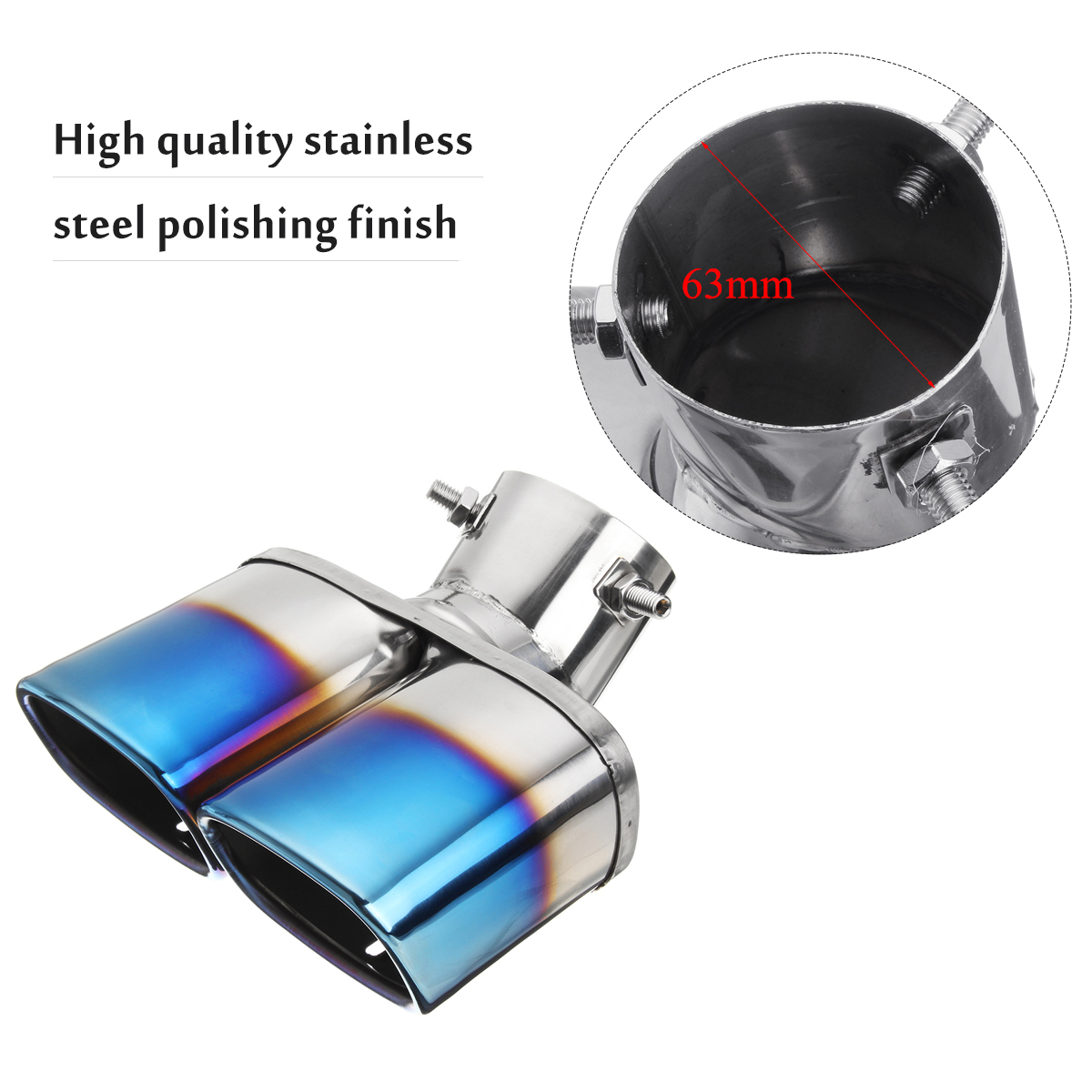 Universal-Square-Double-Outlet-Half-Grilled-Blue-Muffler-Exhaust-Tip-End-Tail-Pipe-1730665-3