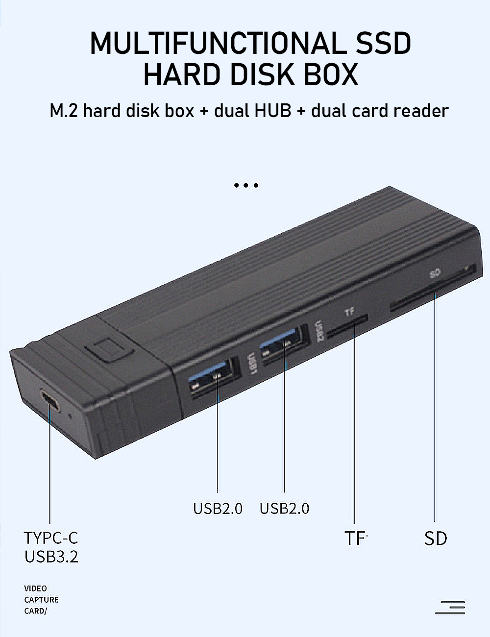 Dual-Protocol-M2-SSD-Enclosure-Type-C-to-Type-C-Connection-1GBS-NVMESATA-with-2-USB20-Hub-TFSD-Card--1971120-2
