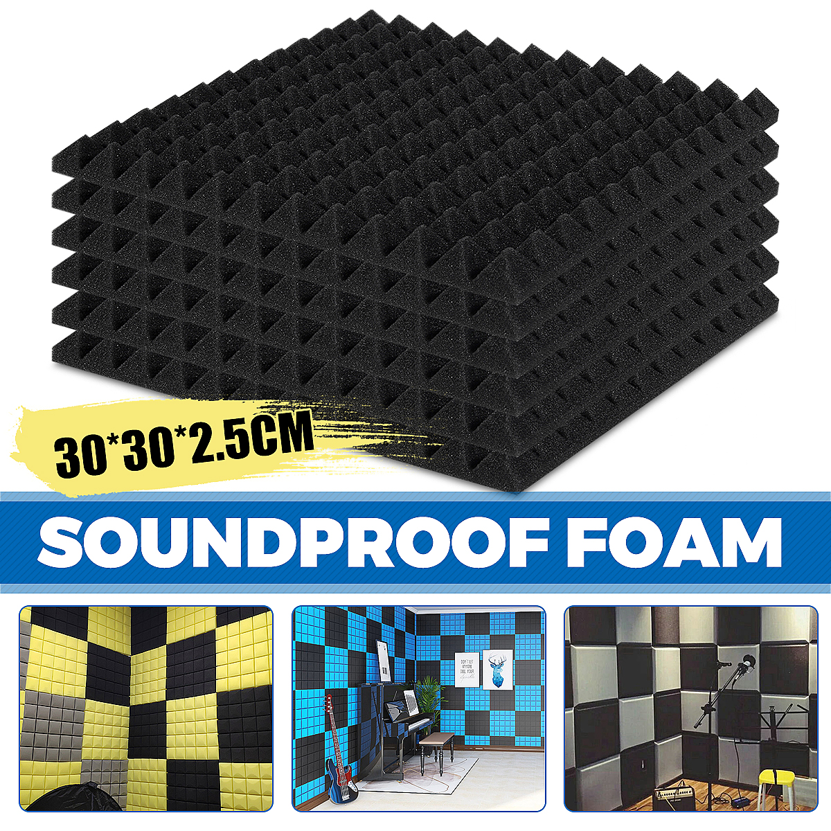 12PCS-303025cm-Sound-absorbing-Cotton-Foam-Soundproof-Cotton-Shed-Wall-Muffler-Sponge-1936698-2
