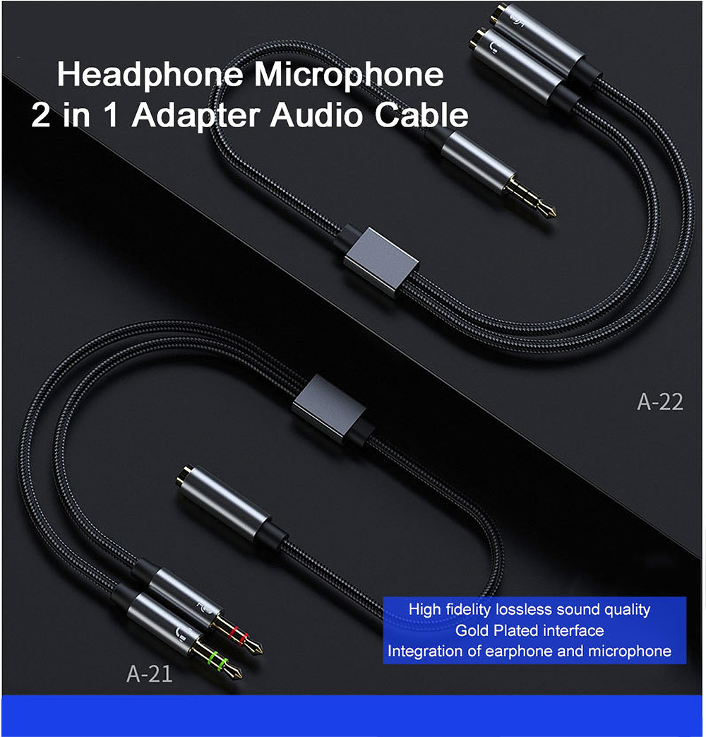 Bakeey-Headphone-Microphone-2-in-1-Adapter-Cable-Audio-Line-One-Female-to-Dual-35mm-Male-One-35mm-Ma-1817832-1