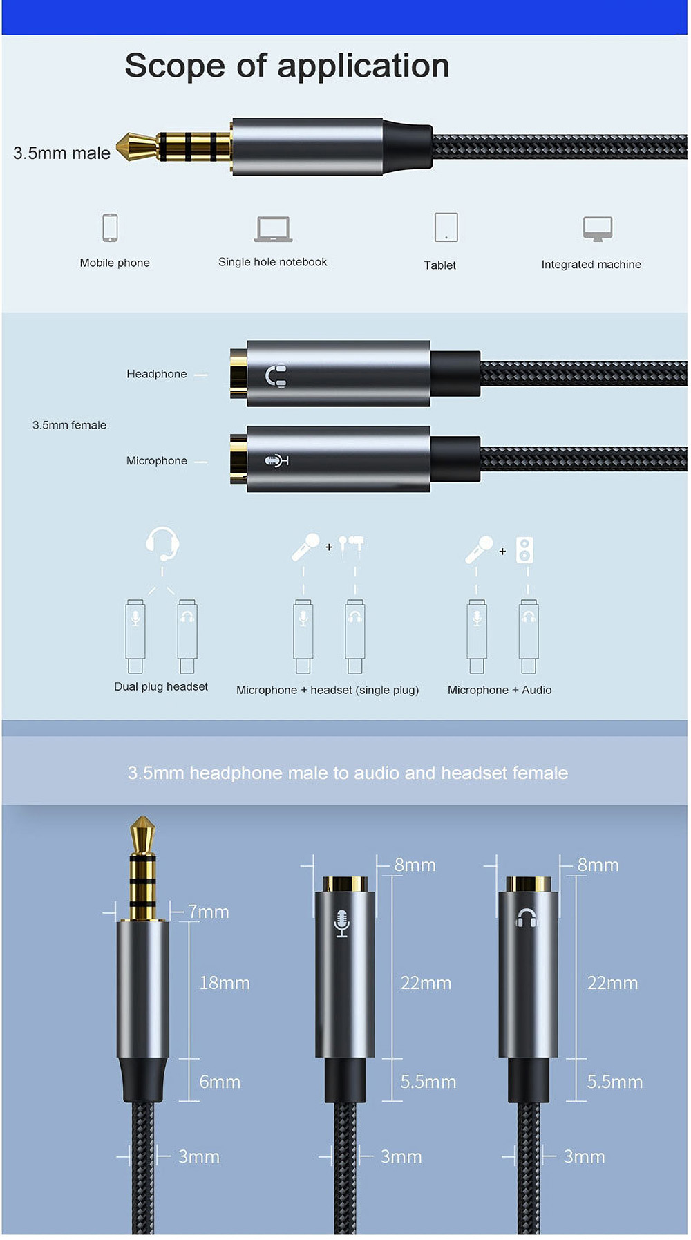 Bakeey-Headphone-Microphone-2-in-1-Adapter-Cable-Audio-Line-One-Female-to-Dual-35mm-Male-One-35mm-Ma-1817832-5