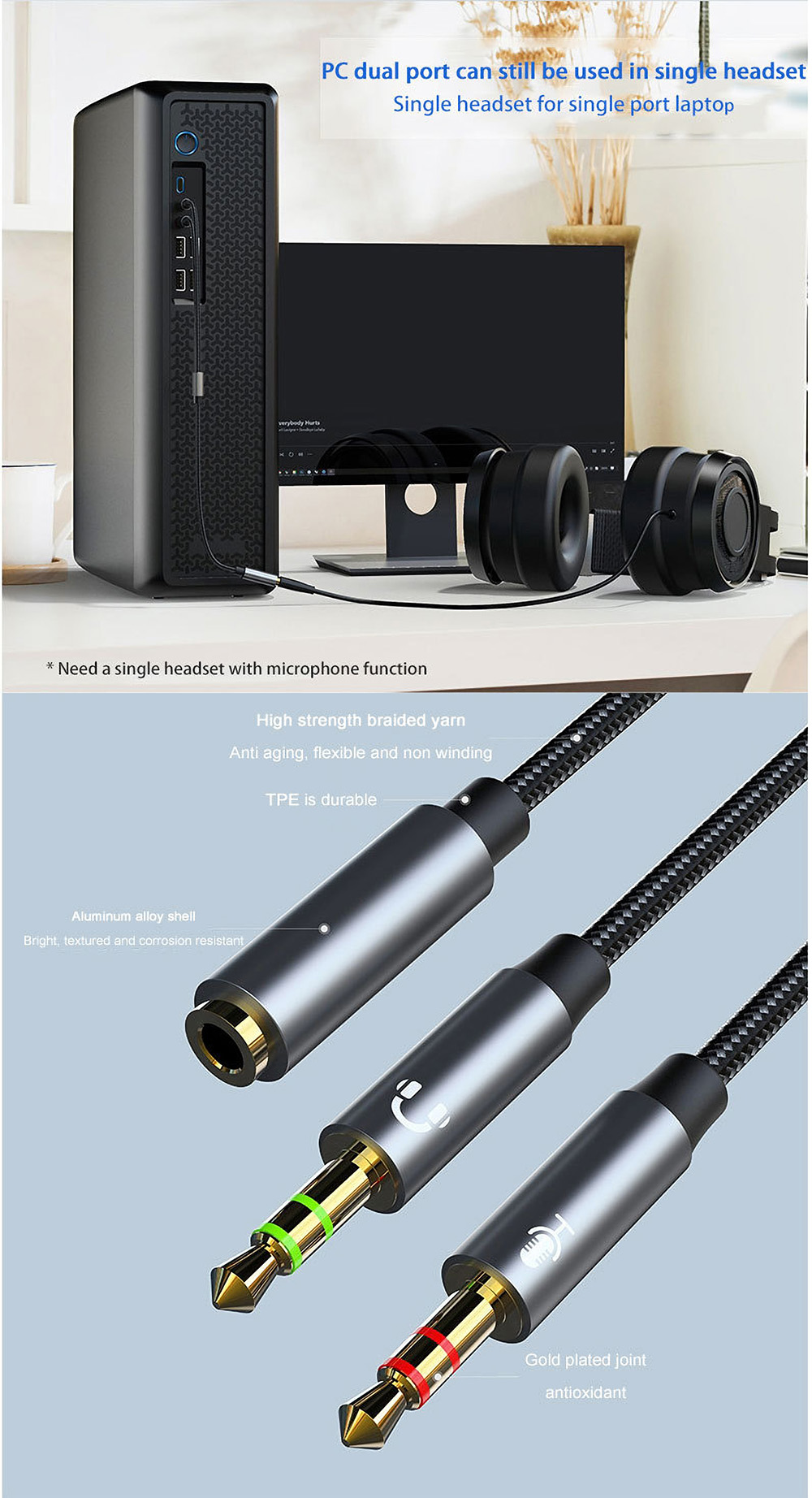 Bakeey-Headphone-Microphone-2-in-1-Adapter-Cable-Audio-Line-One-Female-to-Dual-35mm-Male-One-35mm-Ma-1817832-7