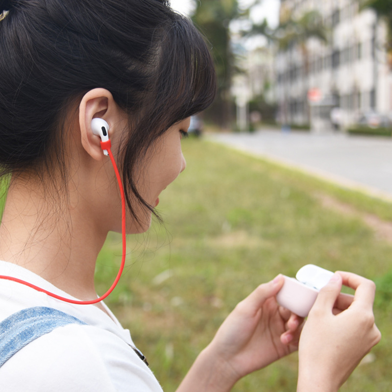 Bakeey-Silicone-Shockproof-Dirtproof-Earphone-Storage-Case-with-Keychain--Anti-lost-Rope-for-Apple-A-1615481-9