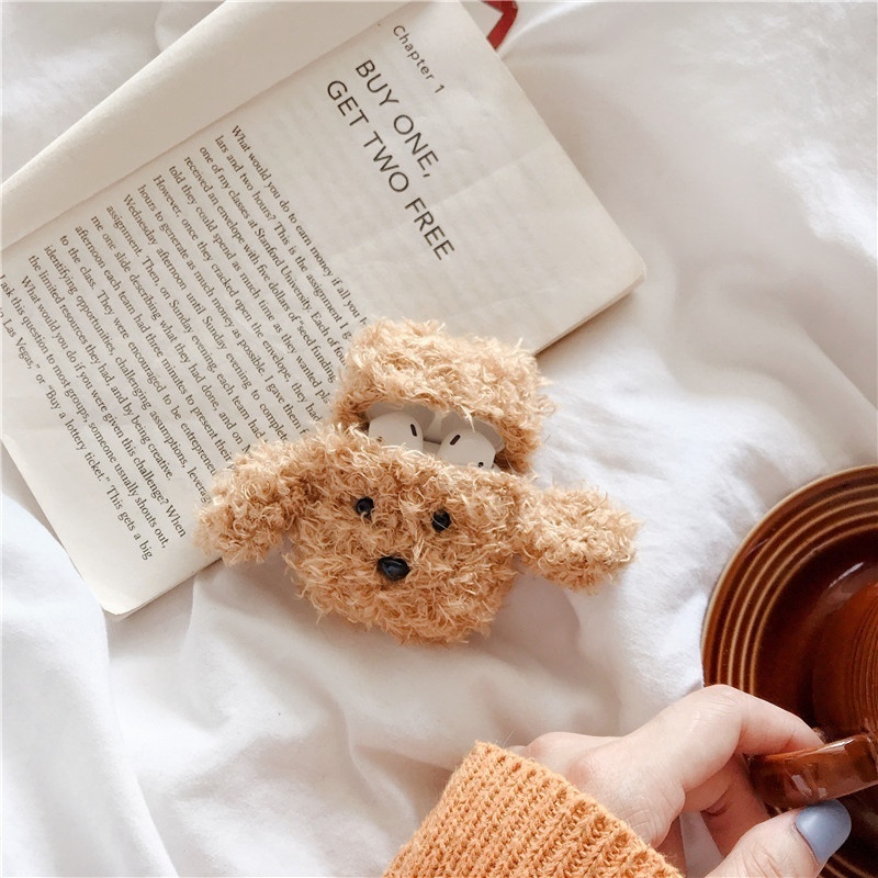 Teddy-Bear-Pattern-Plush-Shockproof-Earphone-Storage-Case-Sleeve-for-Apple-Airpods-1--2--3-Airpods-P-1782287-2