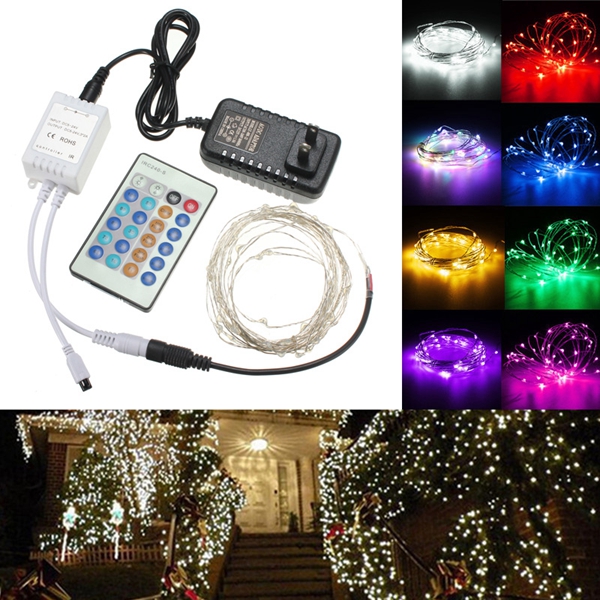 12V-10M-100LED-Silver-Wire-Christmas-String-Fairy-Light-Remote-Controller-with-Adapter-1023575-1