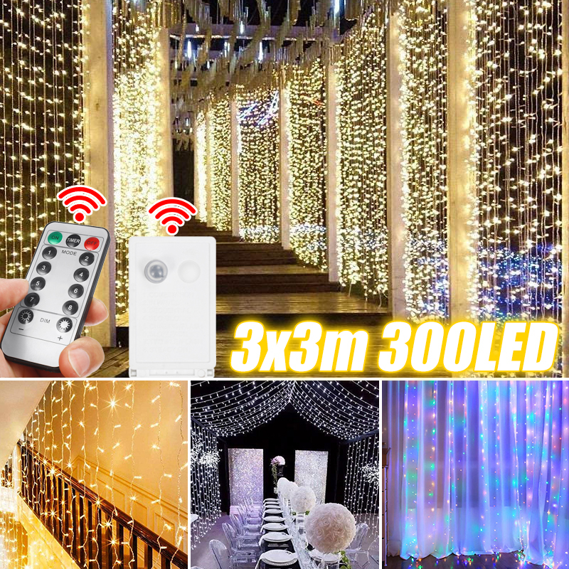 300LED-3x3m-Curtain-Light-String-IP65-Festival-Decor-Fairy-Light-Christmas-Wedding-1831100-1