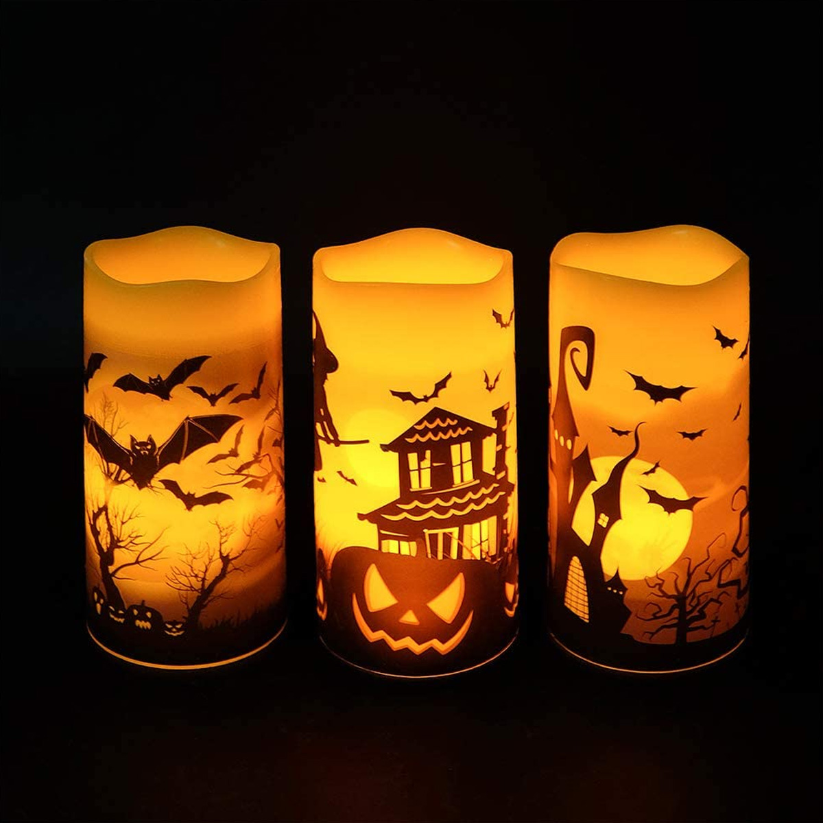 3Pcs-Flameless-Flickering-Candles-Warm-Light-Halloween-Decor-Castle-Witch-Bats-Yellow-1726607-2
