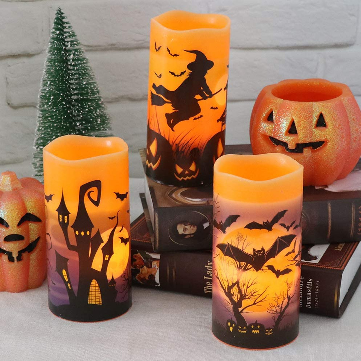 3Pcs-Flameless-Flickering-Candles-Warm-Light-Halloween-Decor-Castle-Witch-Bats-Yellow-1726607-8