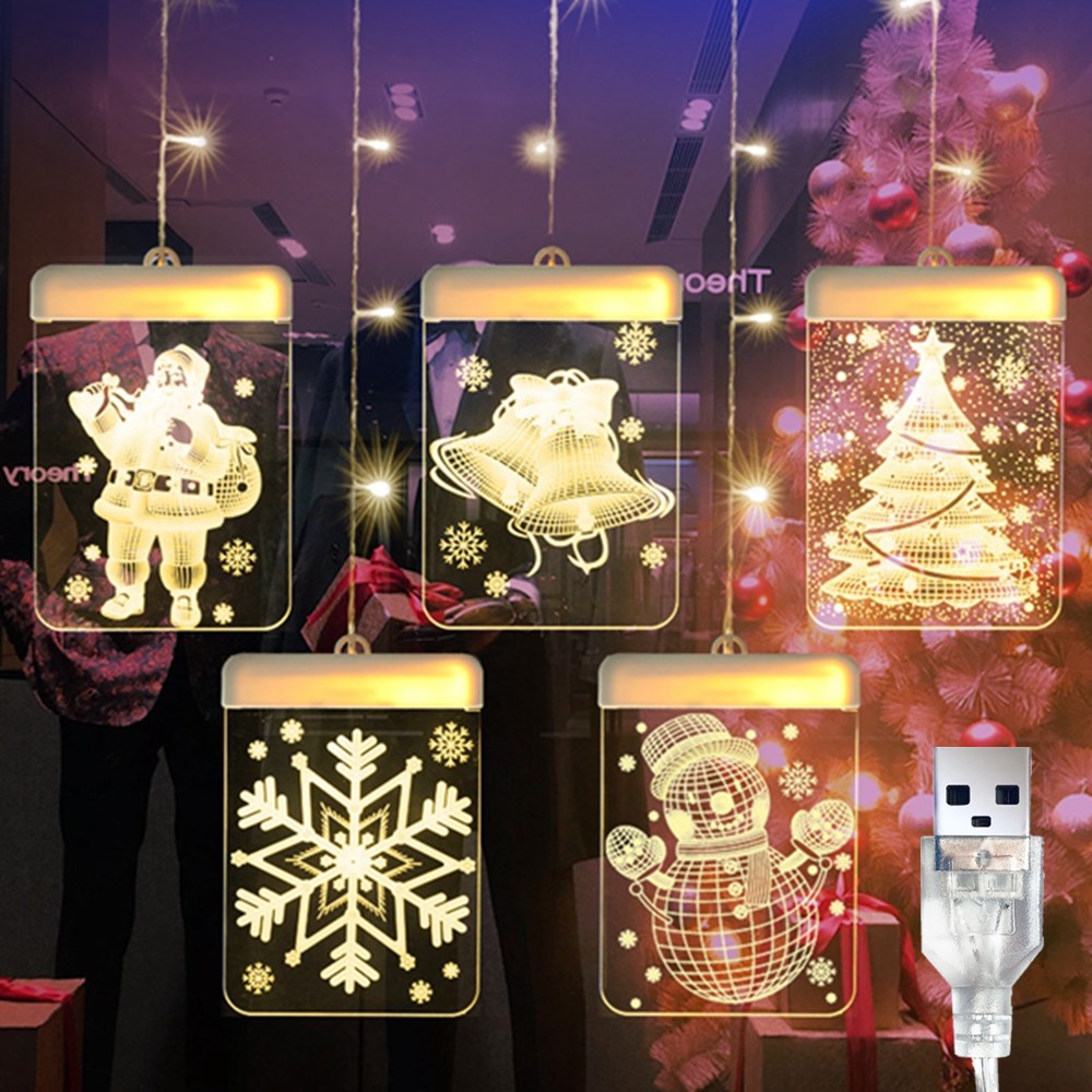 DC5V-USB-Santa-Claus--Bell--Christmas-Tree--Snowflake--Snowman-3D-LED-Hanging-Window-Curtain-String--1570173-1