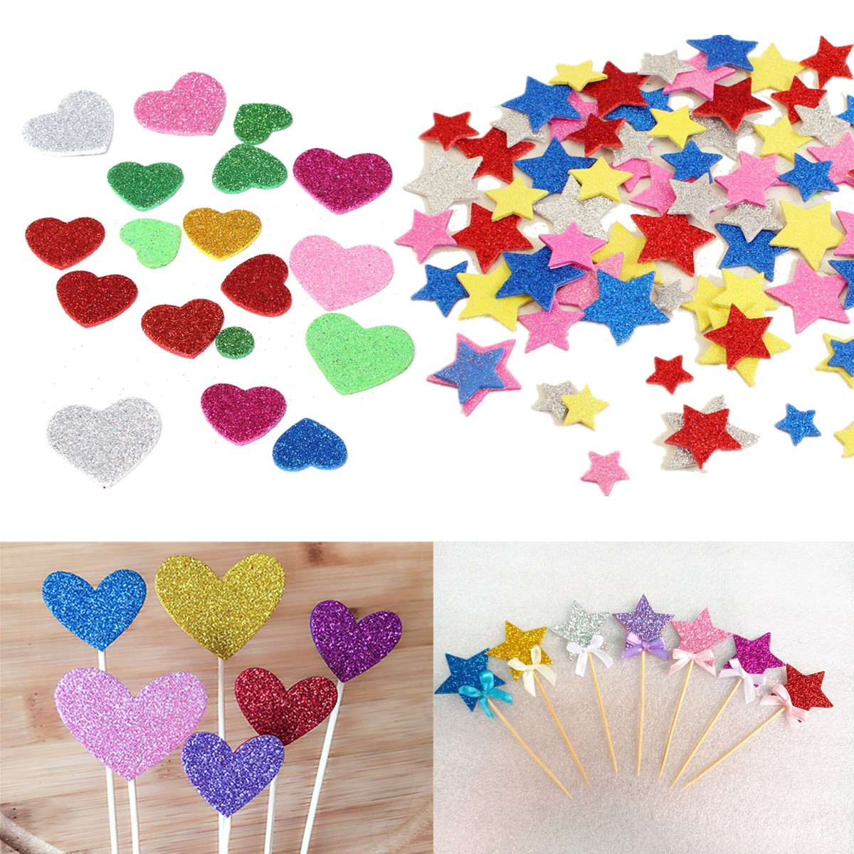 30Pcs-Assorted-Glitter-Shapes-Hearts-Stars-Round-Flowers-Foam-Stickers-DIY-Craft-1022948-1