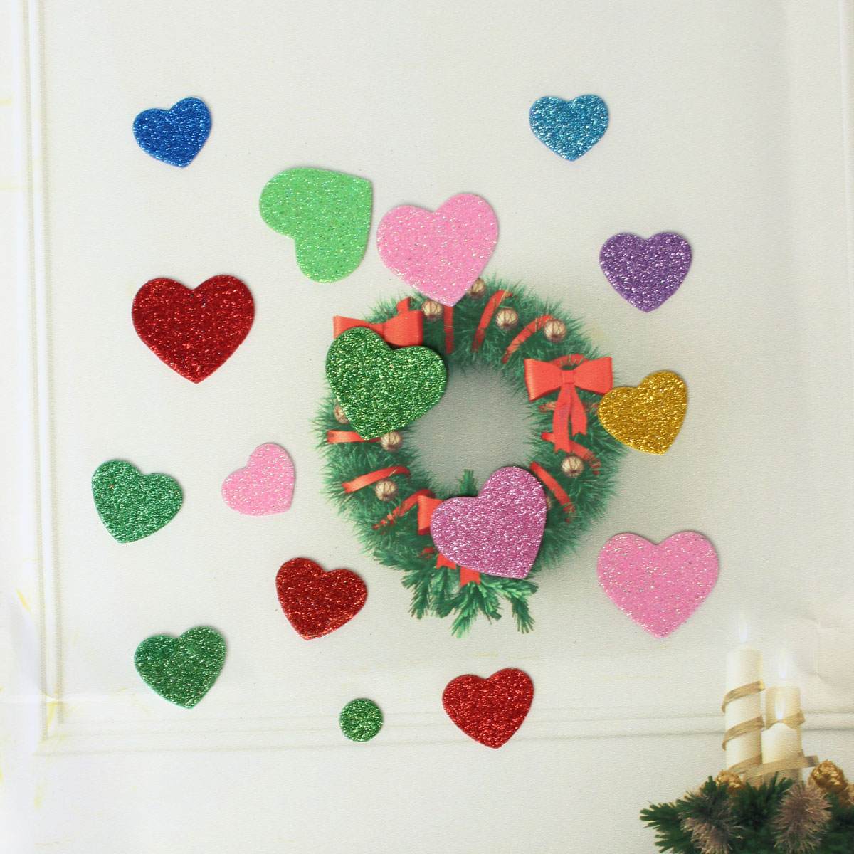 30Pcs-Assorted-Glitter-Shapes-Hearts-Stars-Round-Flowers-Foam-Stickers-DIY-Craft-1022948-7