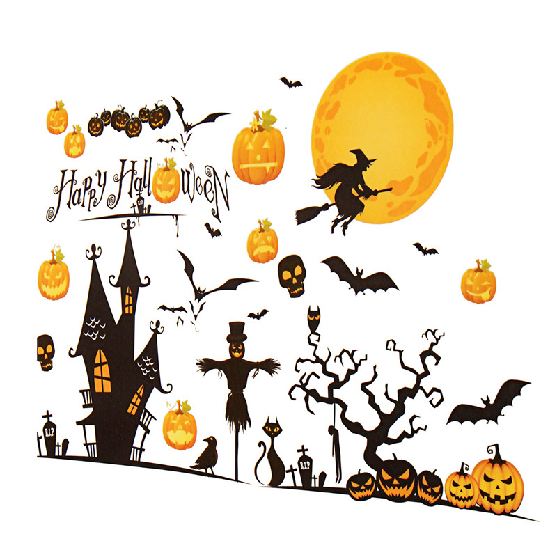 Halloween-Decoration-Art-Paper-Stick-Home-Pumpkin-Castle-Moon-1200465-1