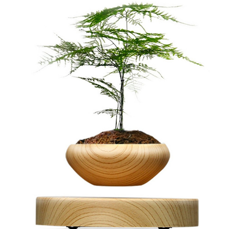 Magnetic-Suspended-Potted-Plant-Wood-Grain-Round-LED-Indoor-Pot-Home-Office-Decoration-1209555-2