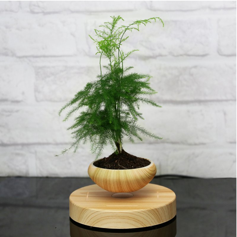 Magnetic-Suspended-Potted-Plant-Wood-Grain-Round-LED-Indoor-Pot-Home-Office-Decoration-1209555-4