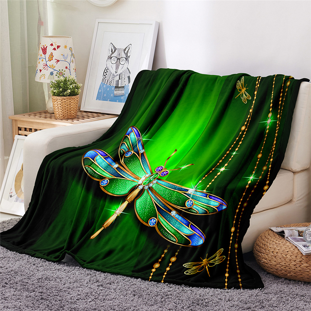 Polyester-Thick-Blanket-3D-Green-Dragonfly-Pattern-for-Halloween-Christmas-Decoration-1754682-2