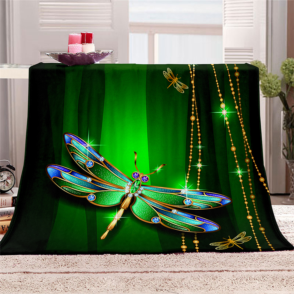 Polyester-Thick-Blanket-3D-Green-Dragonfly-Pattern-for-Halloween-Christmas-Decoration-1754682-3