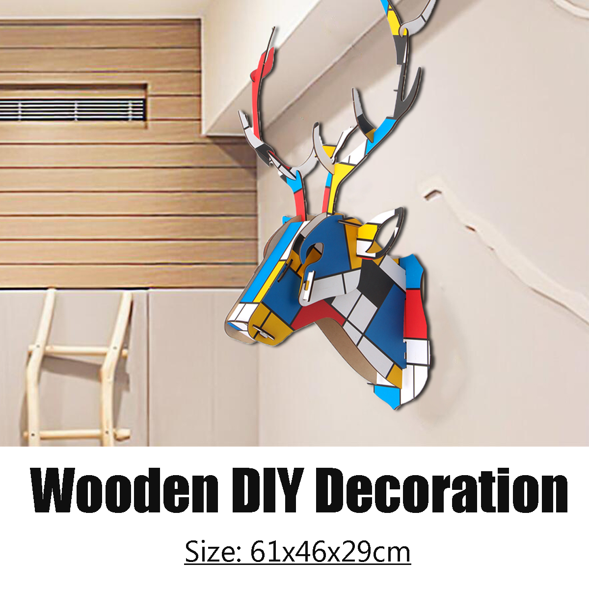 Wooden-DIY-Animal-Painted-Deer-Head-Wall-Hanging-Christmas--Decoration-Toys-1338631-1