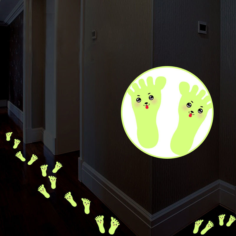 1-Pair-Cute-Cartoon-Little-Feet-Fluorescent-Wall-Stickers-Creative-DIY-Stair-Floor-Luminous-Tape-1341677-1