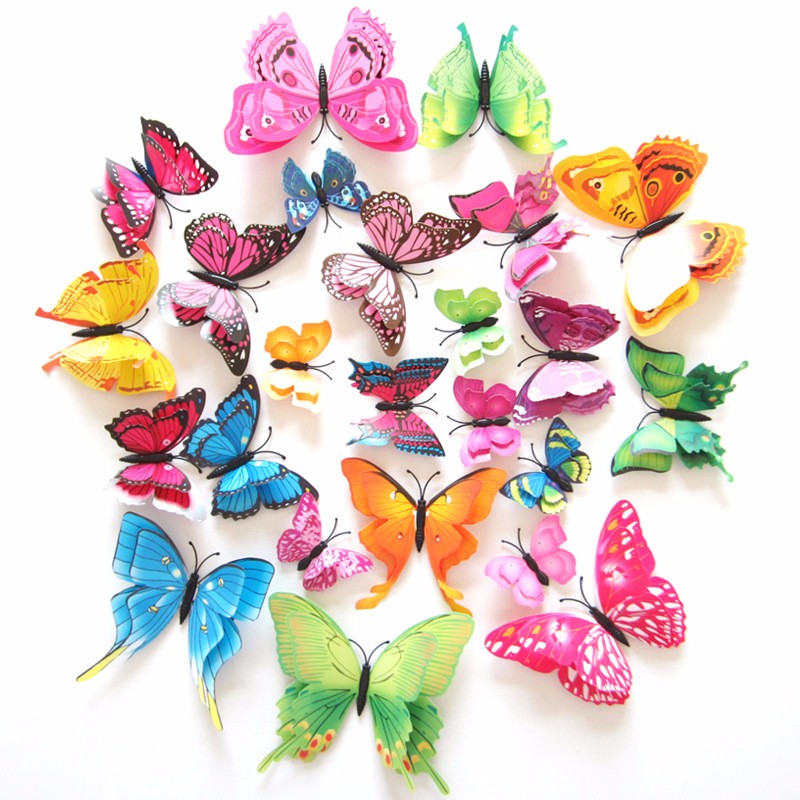 12PCS-7-Colors-3D-Double-Layer-Butterfly-Wall-Sticker-Fridge-Magnet-Home-Decor-Art-Applique-1114115-1