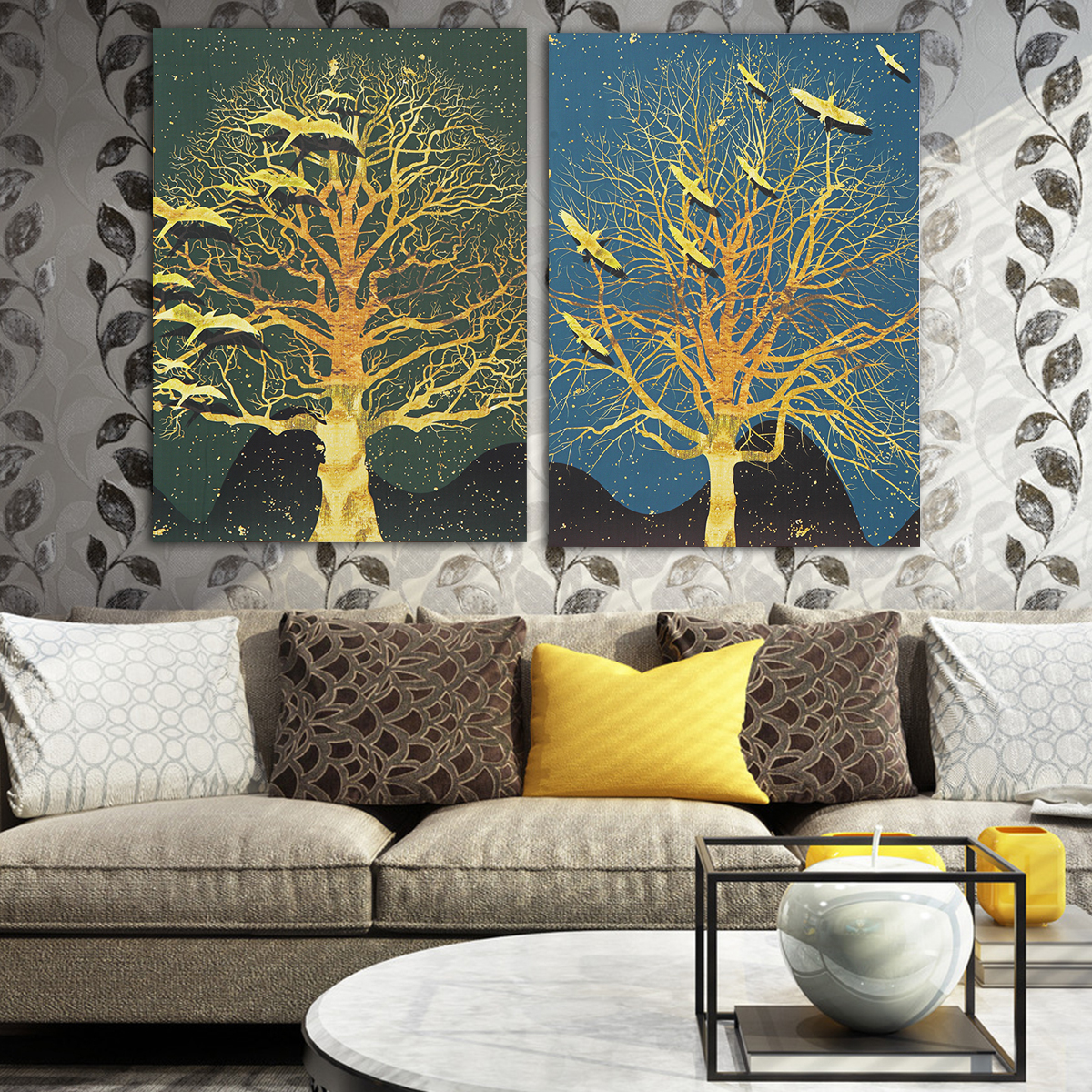 2Pcs-Modern-Tree-Canvas-Print-Paintings-Wall-Art-Unframed-Picture-Home-Decor-1430564-3