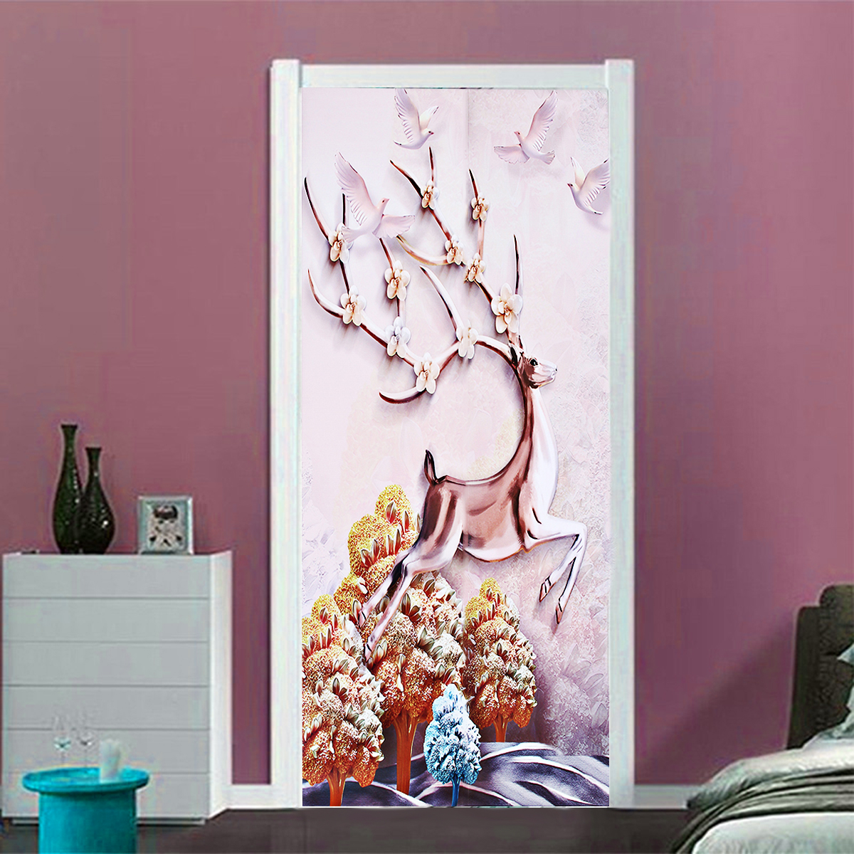 3D-Door-Wall-Sticker-Fridge-Deer-Sticker-Wrap-Mural-Decal-Art-Decor-Self-Adhesive-Room-1407108-3