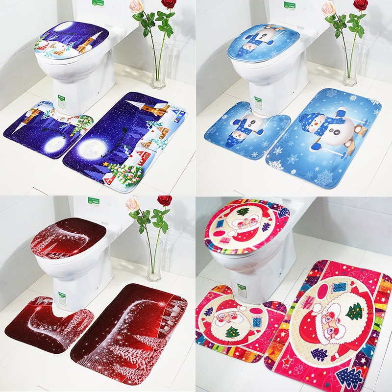 3PCS-Set-Merry-Christmas-Toilet-Seat-Covers-Non-Slip-Snowman-Bathroom-Sets-Pedestal-Rug-1393667-1