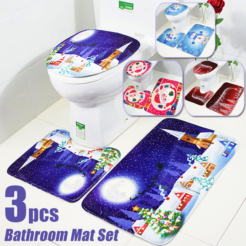 3PCS-Set-Merry-Christmas-Toilet-Seat-Covers-Non-Slip-Snowman-Bathroom-Sets-Pedestal-Rug-1393667-2