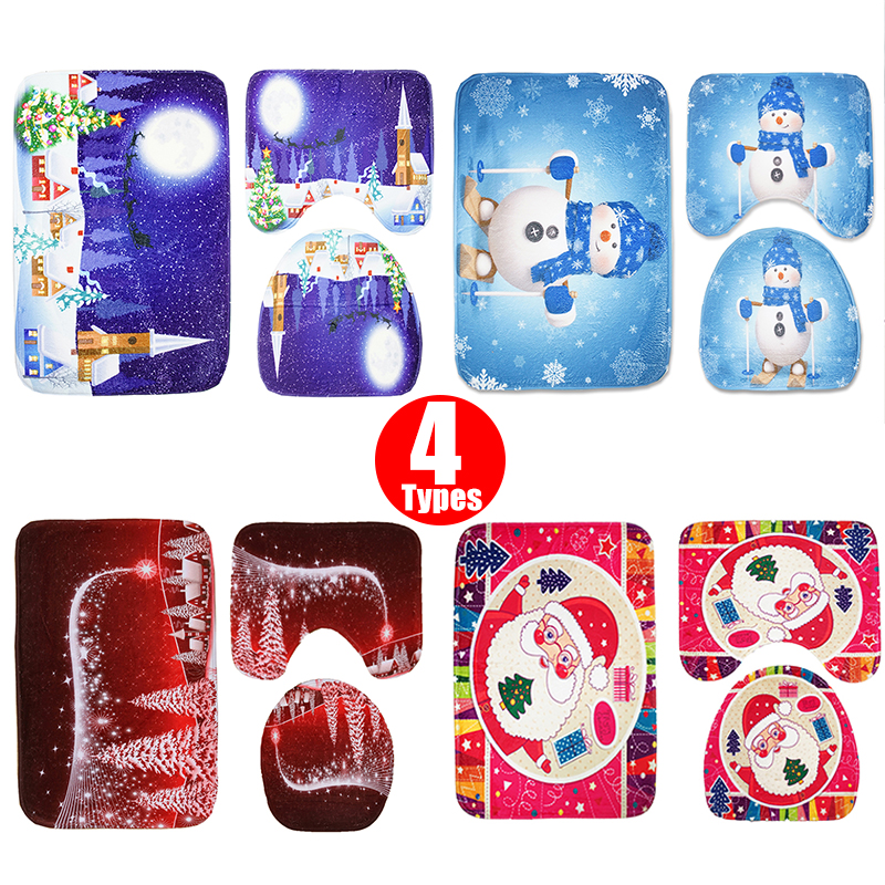 3PCS-Set-Merry-Christmas-Toilet-Seat-Covers-Non-Slip-Snowman-Bathroom-Sets-Pedestal-Rug-1393667-3