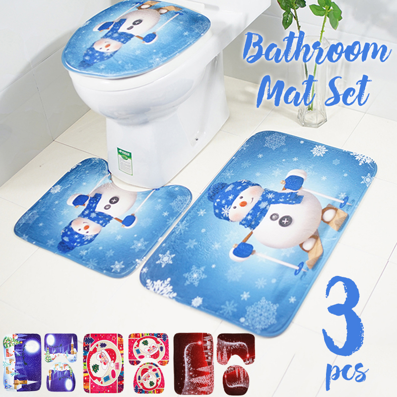 3PCS-Set-Merry-Christmas-Toilet-Seat-Covers-Non-Slip-Snowman-Bathroom-Sets-Pedestal-Rug-1393667-4