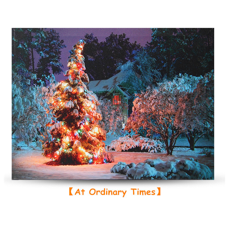 40-x-30cm-Battery-Operated-LED-Christmas-Snowy-House-Front-Tree-Xmas-Canvas-Print-Wall-Art-1109338-4
