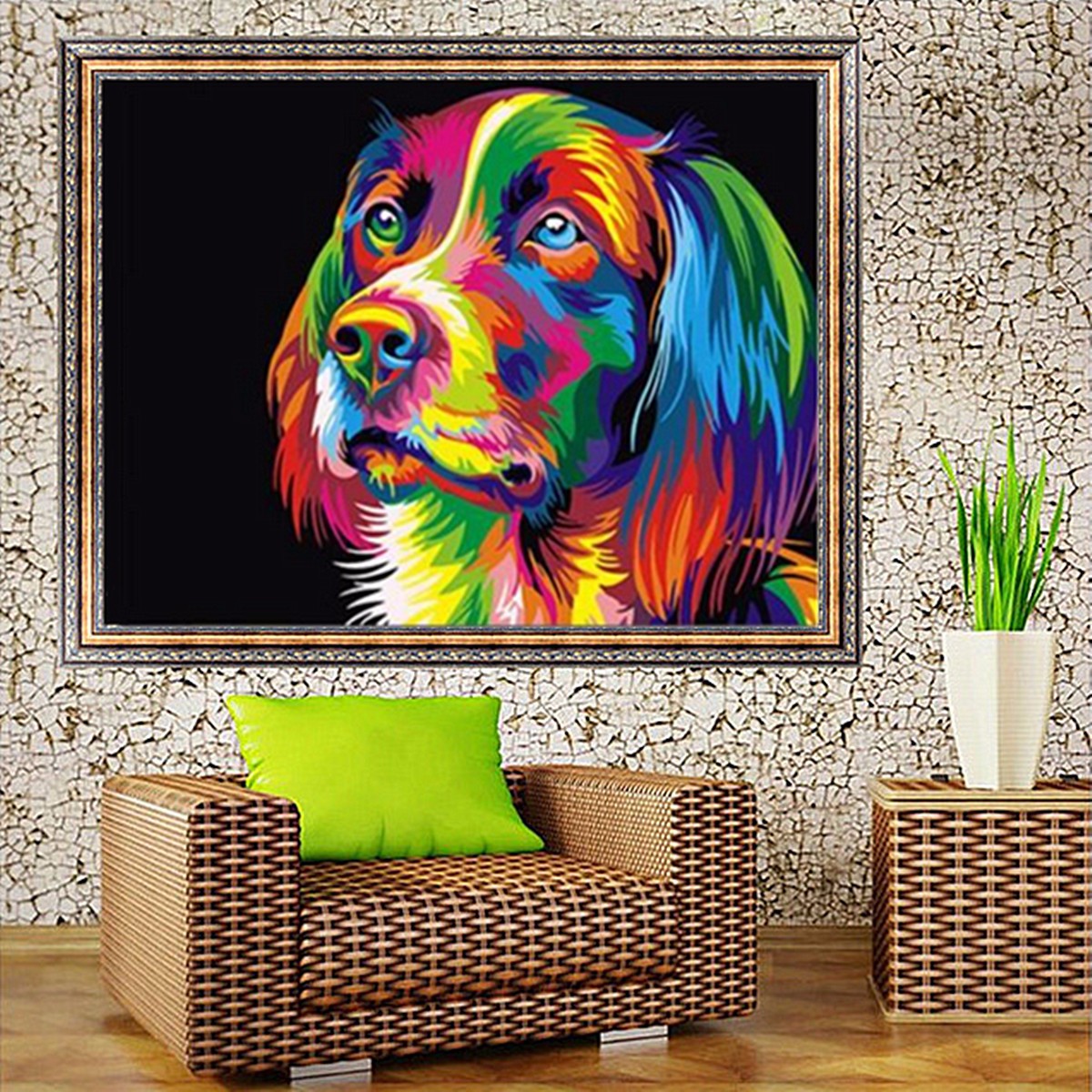 50x40CM-ColorFul-Puppy-Dog-Little-Animal-Pet-DIY-Self-Handicraft-Paint-Kit--Home-Decor-Wood-Framed-1118157-1